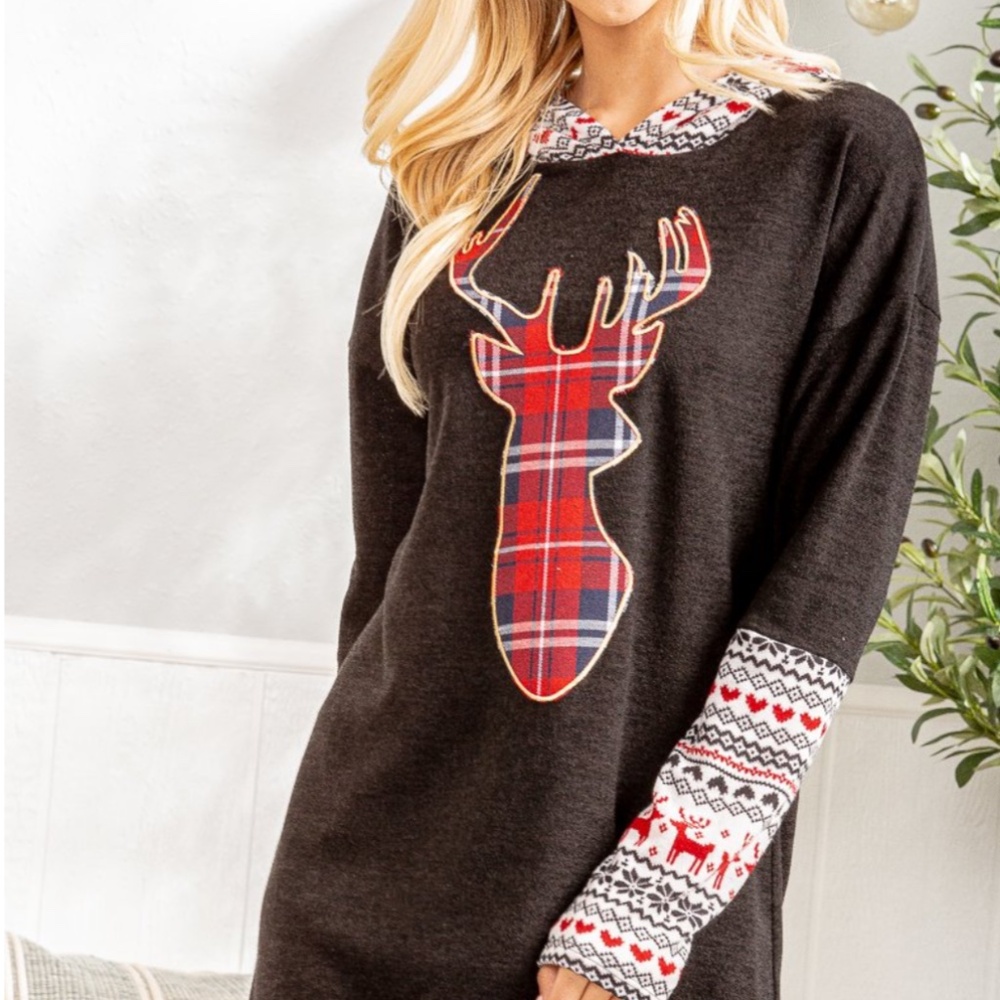 💲Heimish “ Holly “ Heimish Contrast Christmas Top with Hoodie S-3X 87 - Picture 8 of 8